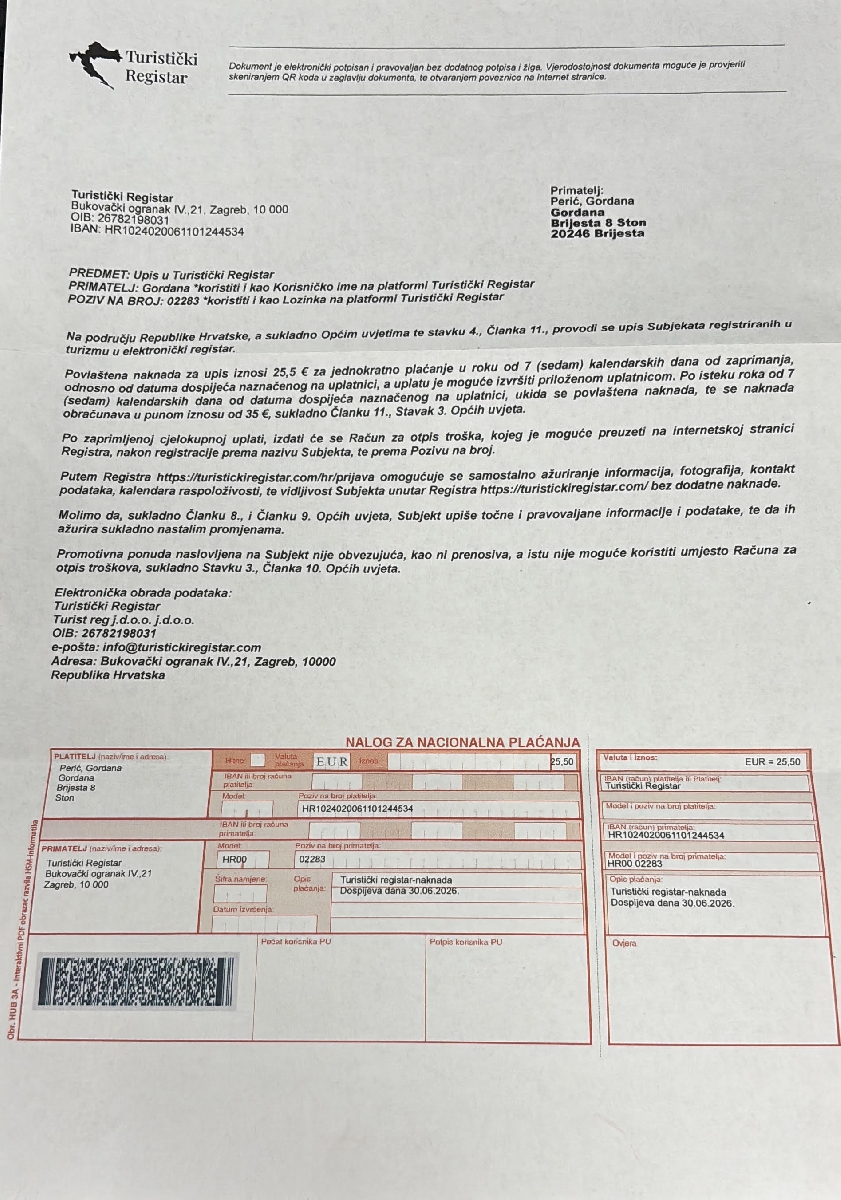 Ministarstvo turizma i sporta upozorava iznajmljivače: „Turistički registar“ nije službeni registar niti postoji obveza upisa